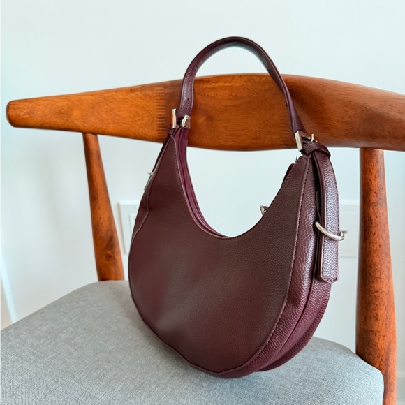 Burgundy Plum Faux Leather Hobo Bag - Picture 2 of 4